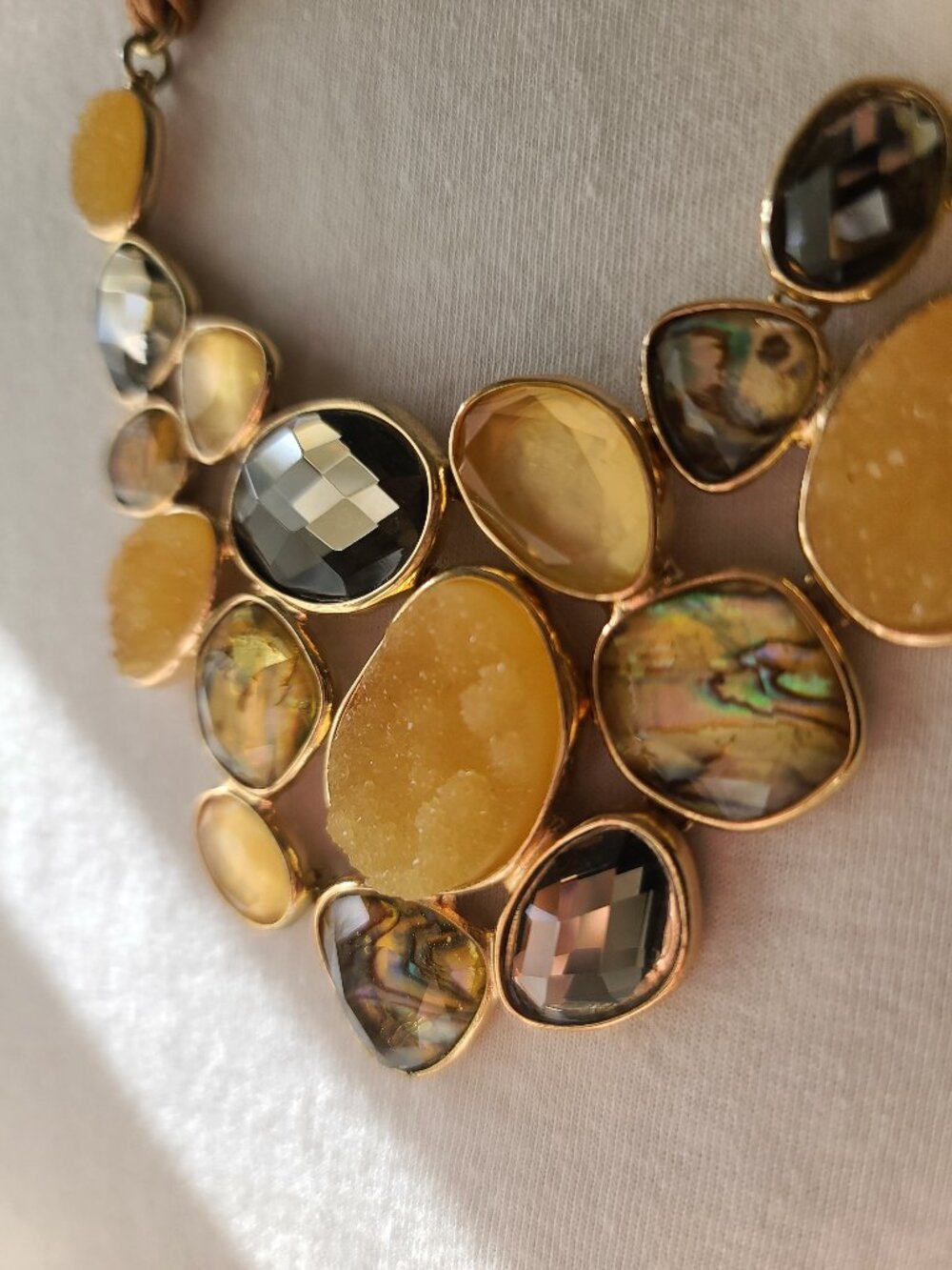 Statement Luxury Citrine & Mother of Pearl 18-Gem Cluster Talisman Necklace